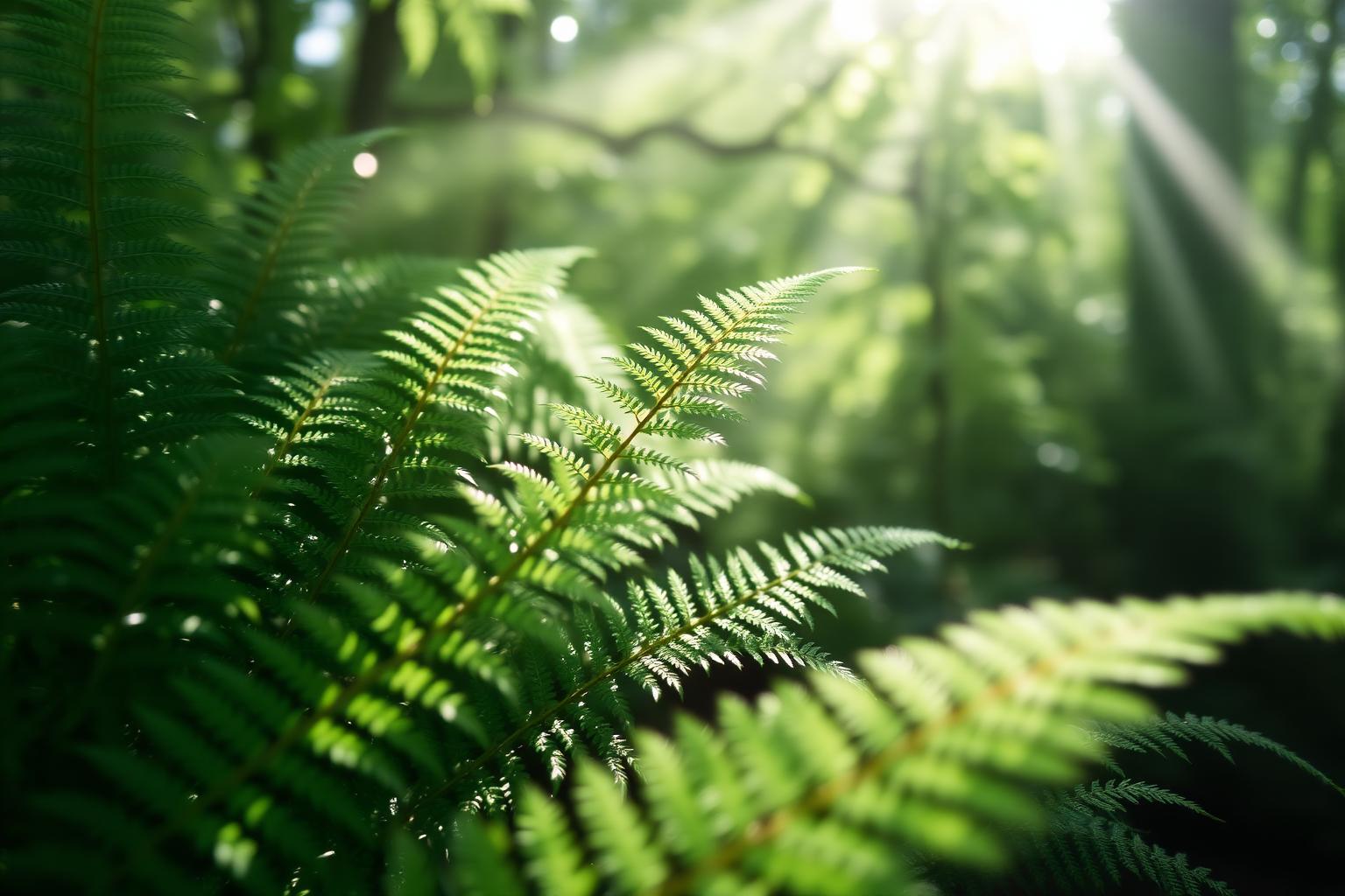 Sunlight through forest ferns